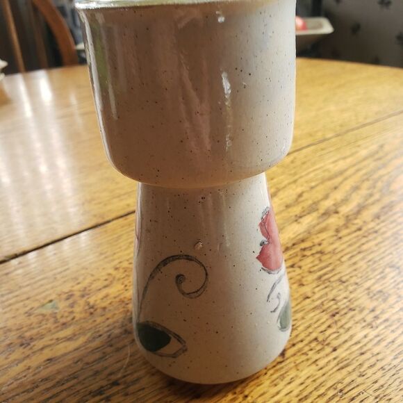 Vintage Mid Century Japanese Pottery Vase Handpainted Floral Wide Mouth Decor - Picture 2 of 7